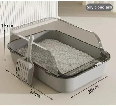Uplifted Goods Semi Enclosed Cat Litter Box Splashproof Kitty Toilet With Easy Cleaning Tray grey