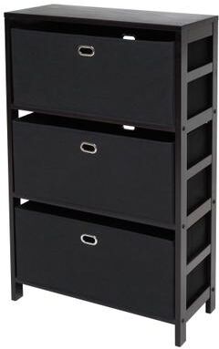 Winsome Wood Torino 4-PC Set Storage Shelf w/ Black Fabric Baskets