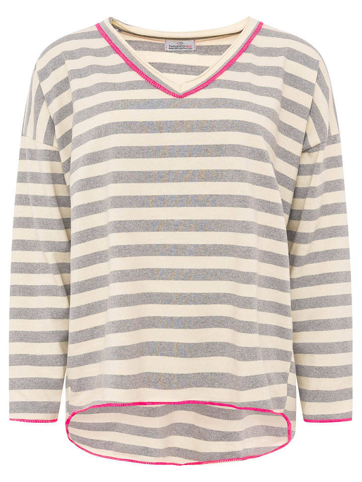 Zwillingsherz Longsleeve "Neon Streifen" in Beige/ Grau - onesize
