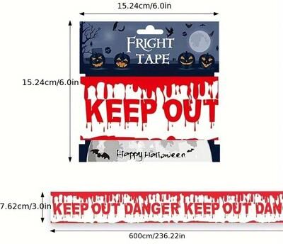 Uplifted Finds 1pc Halloween Warning Strip Plastic Isolation Tape Haunted House Horror Atmosphere Decoration white