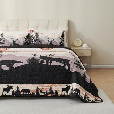 MarCielo 3 Pcs Cabin Lodge Rustic Country Quilt Bedspread Set