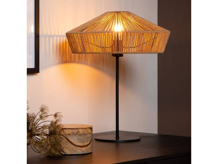 Lucide Tischlampe Yunkai, braun / rost, für Wohn- / Esszimmer, Papier / Lunolit / Lunopal