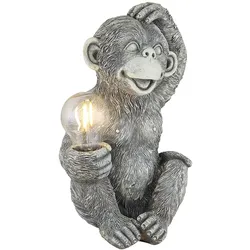 Solarleuchte Affe Gartendeko Tierfigur Solarlampe Außenleuchte grau Affe, LED warmweiß, LxBxH 20x15,5x27,5 cm