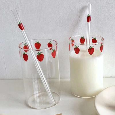 Discount Dollar Deals High Borosilicate Strawberry Glass Cup, Cute Nana Milk, Water Drinking Glass With Straw, Thickened straw 1pcs