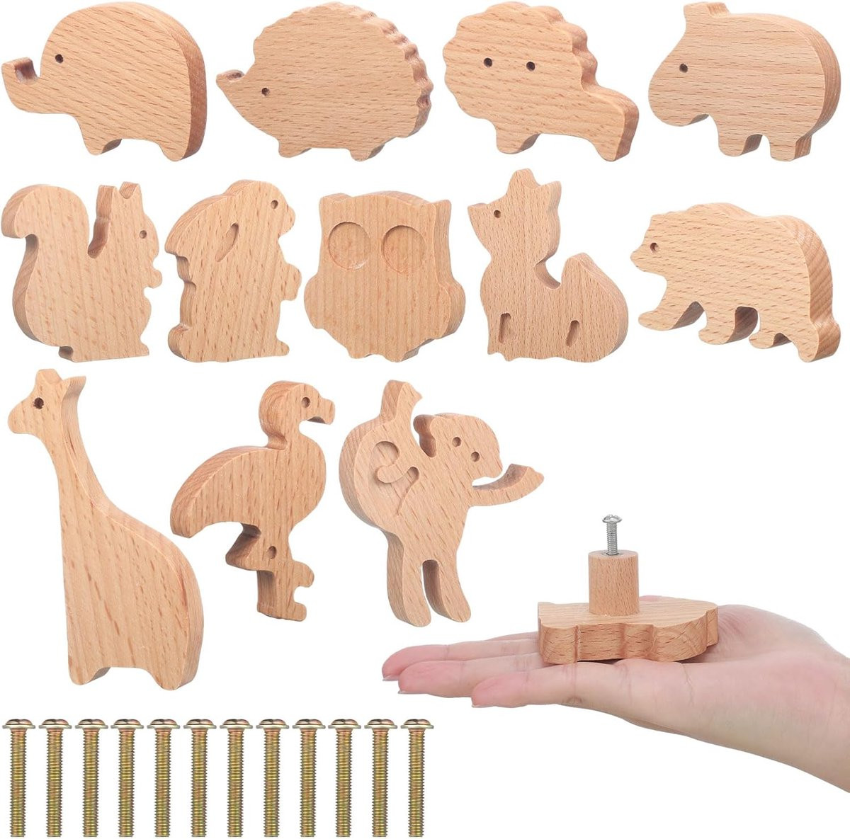 Houten Dierenkastknoppen voor Decoratieve Meubels - 12 Sets
