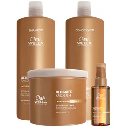 2600ml Wella Professionals Ultimate Smooth Pro Kit (Shampoo 1000ml + Conditioner 1000ml + Mask 500ml + Oil Serum 100ml)