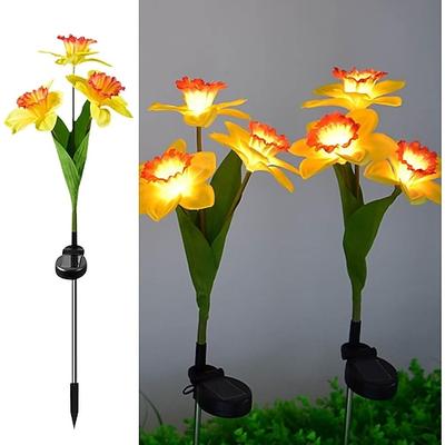 Solarleuchten, 3-köpfige Narzissenblüten-Solarleuchten, Landschaftsleuchten, solarbetriebene LED-Gartenleuchten für den Außenbereich, wasserdichte Blumenleuchten, Landschaftspfahlleuchten für Hof,