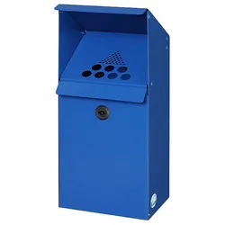 PROREGAL Großvolumiger Wandascher mit Schutzdach | 3,7 Liter, HxBxT 41x18x15cm | Verzinkter Stahl | Blau | Ascher Aschenbecher