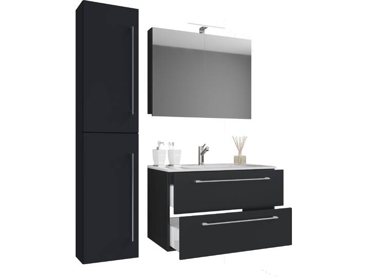 Waschtisch VCM 4-tlg. Waschplatz Waschtisch Badinos Schublade SC , schwarz, B:93cm T:46cm, Waschtische, Waschtisch