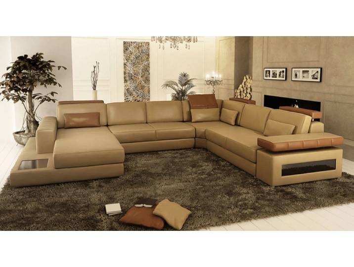 Xlmoebel Wohnlandschaft Leder Wohnlandschaft in U-Form mit elegantem Design und Komfort, U-Form 1 Teile, Hergestellt in Europa