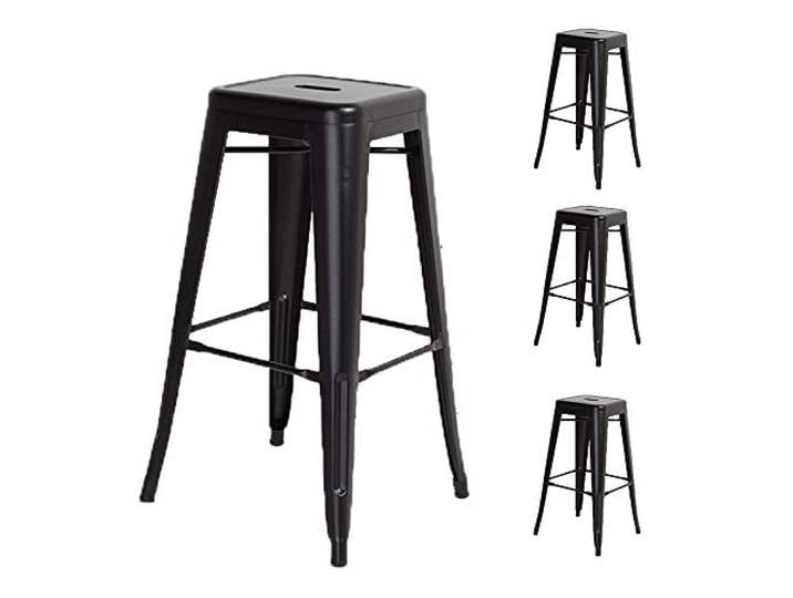 Kosmi - 4er-Set Barhocker aus mattschwarzem Metall, mittelhoher Hocker mit Einer Höhe von 66cm, ideal für einen Tisch von 90cm