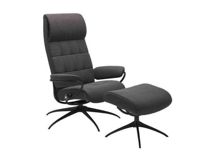 Stressless London Relaxsessel High Back Star - Leder Paloma Rock - Metall schwarz matt - inkl. Hocker Modern, Skandinavisch, Zeitlos
