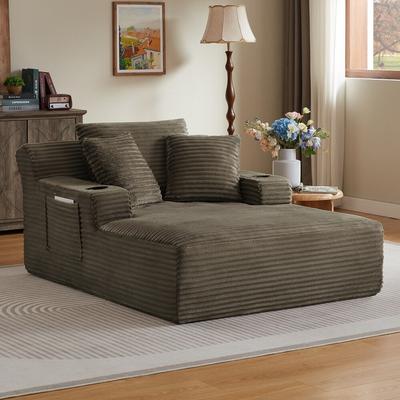 Corduroy Upholstered Oversized Chaise Lounge Chair