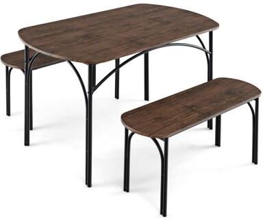 Costway 3-Piece Dining Table Set for 4 with Metal Frame-Brown