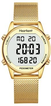 Perfect Picks Market Hearkent Pedometer Watch Waterproof Step Counter Watch With Calorie & Distance Tracker golden