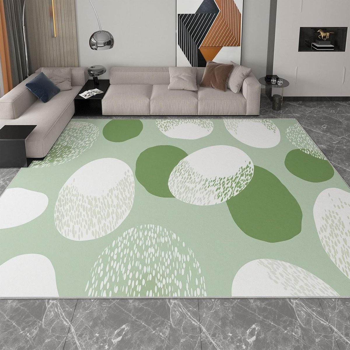 Boheems Vloerkleed met Abstract Design - Groen - Polyester - Rechthoekig