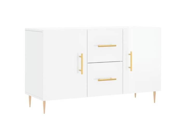 Buffet bas - Blanc - Brillant - 100x36x60 cm - 2 portes - Bois d'ingénierie