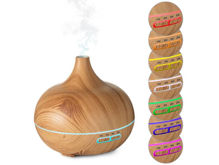 Aroma-Diffuser in Holzoptik mit LED-Beleuchtung in 7 Farben & Timer