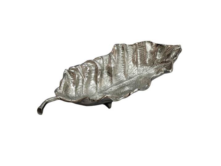Livetastic Dekoschale, Silberfarben, Metall, Blatt, 27x11x67 cm, mit Beinen, handgemacht, Dekoration, Dekoschalen