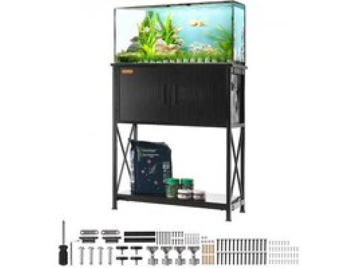 VEVOR Support pour Aquarium Charge 76 kg, Meuble pour Aquarium Aquariophilie 65x42x81 cm, en Acier et MDF, Support pour Réservoir de Reptiles avec Armoire de Rangement et Prise Électrique Intégrée