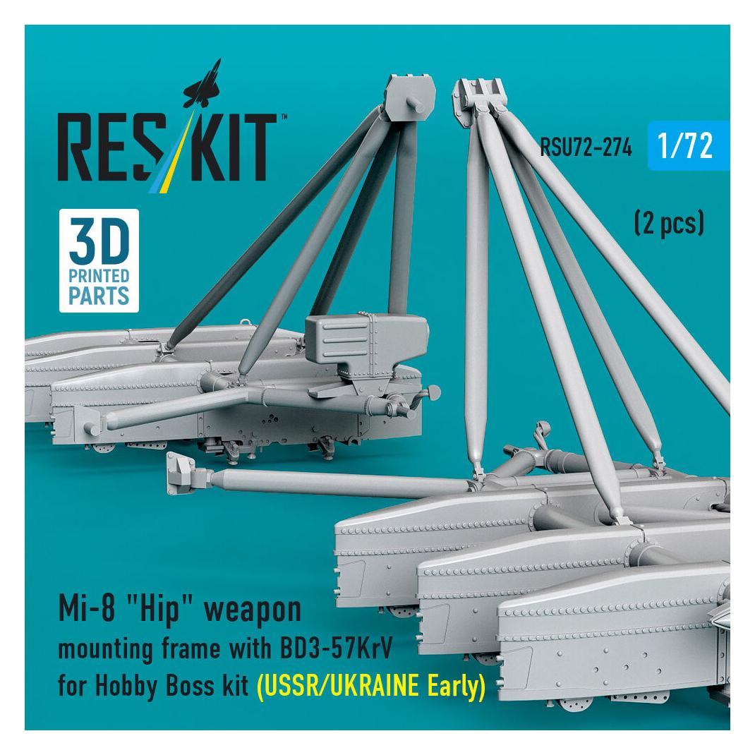 ResKit Mi-8 Hip weapon mounting frame with BD3-57KrV for Hobby Boss kit (USSR/UKRAINE Early) (2 pcs) (3D Pr (RSU72-0274)