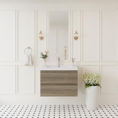 JimsMaison Wood Melamine Floating Wall‑Mount Bathroom Vanity with Integrated Sink , Premium Soft-Close Hardware ( Fully Assembled )