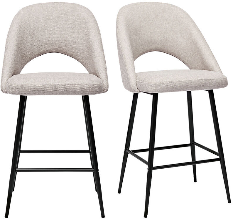 Miliboo Barhocker beiger Stoff mit Samteffekt H65cm (2er-Set) COSETTE