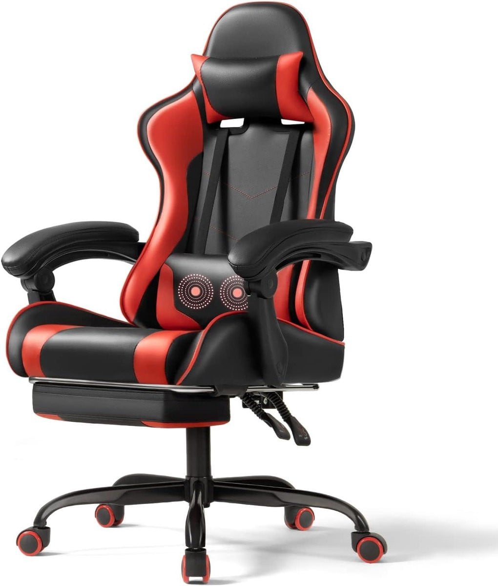 Comfortabele Gaming Stoel met Voetsteun - Rood - Hoogte: 132 cm