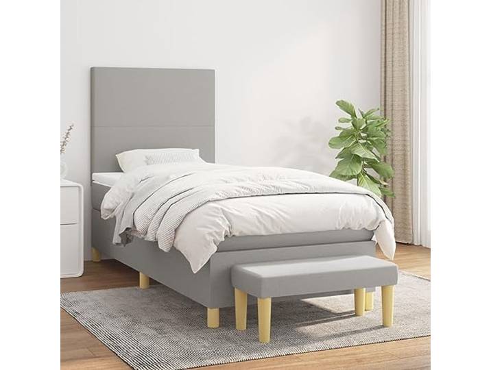 RJPLMFV Komplettes Bett, 80 x 200 cm, hellgrau, mit Taschenfederkernmatratze