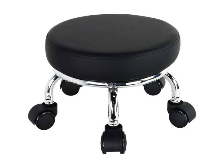 Roller Seat Pu Cuir Bas Rond Rolling Tabouret Petit Tabouret Avec Roulettes Pivotantes Universelles Pour Home Office Garage Shop