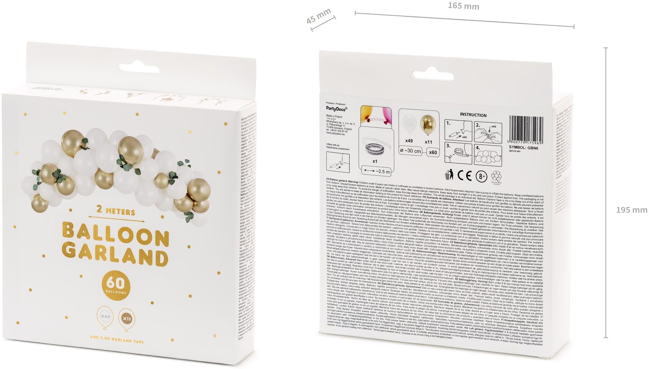 Girlande PARTYDECO "Luftballon Girlande Weiss", gold, Papierdekoration, Girlande gold Einheitsgröße