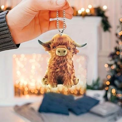 Uplift Picks Cute Highland Cow Car Rearview Mirror Pendant Hanging Ornament Cute Highland Cow Car Rearview Mirror Pendant Hanging Ornament