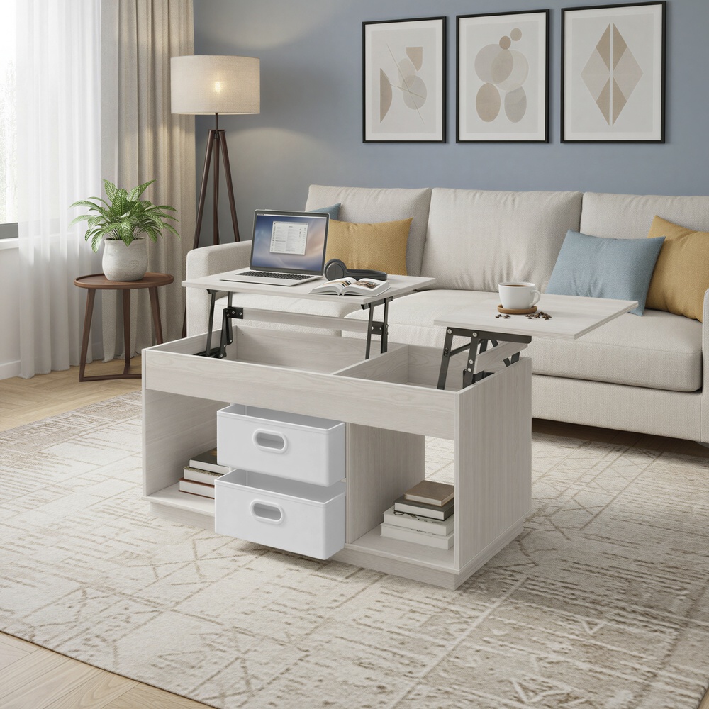 VASAGLE Couchtisch höhenverstellbar, Wohnzimmertisch, 2 Schubladen LCTB35210K01