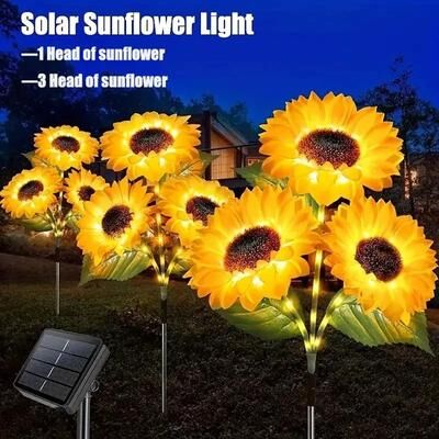 Inspire Essentials SunGlow Solar Sunflower Lights Waterproof Outdoor Landscape Stakes For Garden, Lawn & Pathway Decor 3 Flowers