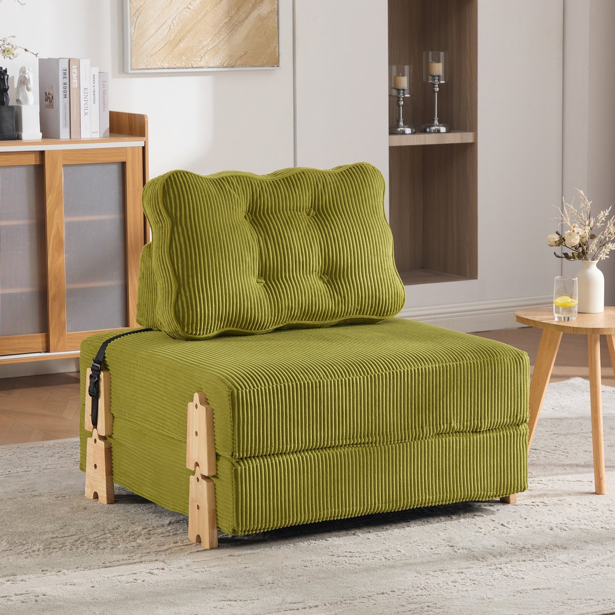 MODFU Inklapstoel Scandinavisch - Olijfgroen - Cord - Houten Poten