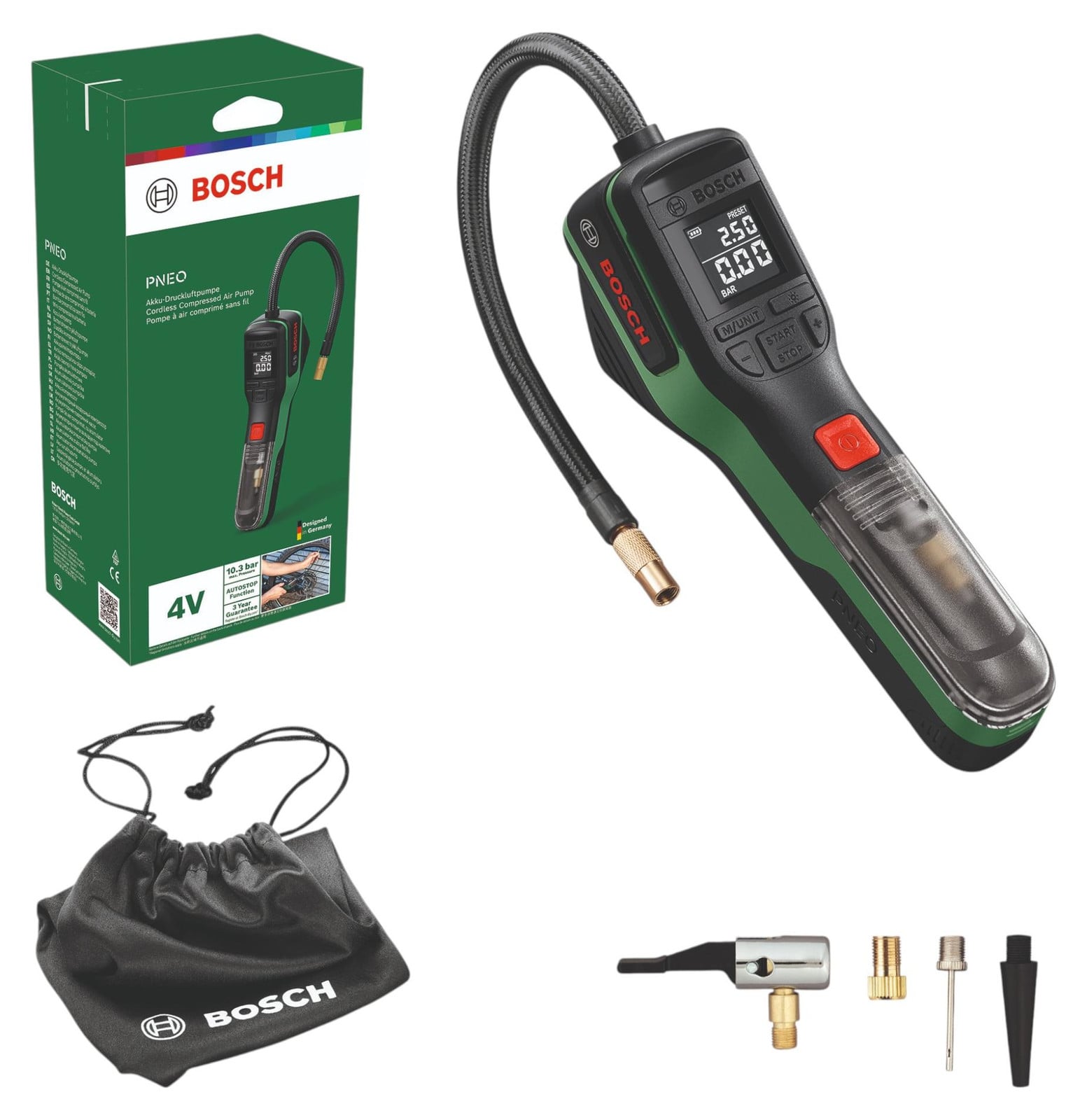 Bosch Home and Garden accu-luchtdrukpomp PNEO inclusief accessoires en gereedschapstas