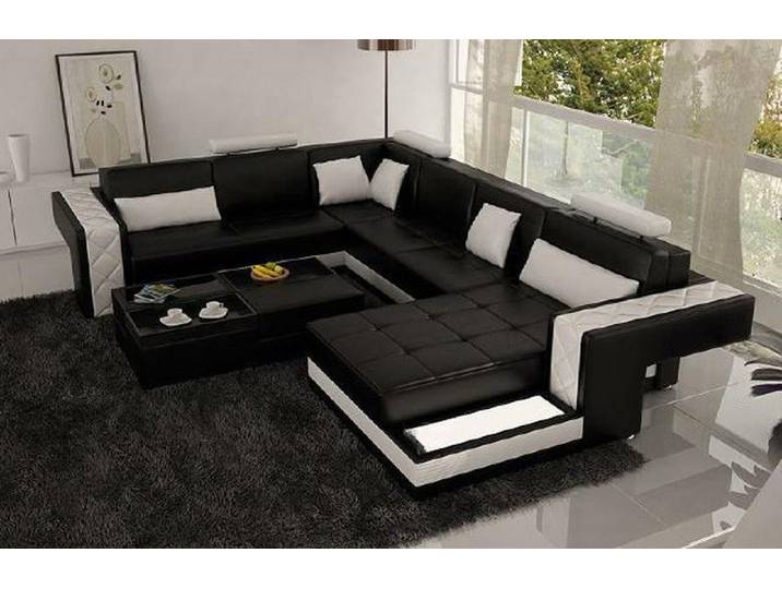 JVmoebel Wohnlandschaft Rotes U-Form Ledersofa mit Kissen und hochwertiger Polsterung, Made in Europa