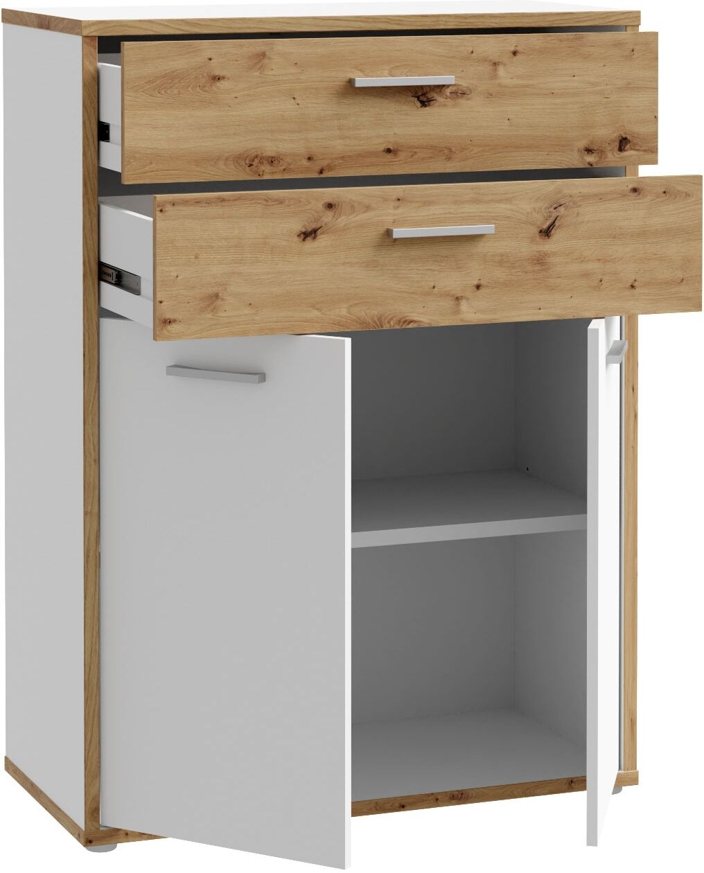 Kommode FORTE "Keflav", weiss (weiß, artisan eiche), B:84,5cm H:115,1cm T:41,5cm, Holzwerkstoff, Sideboards, Kommode, Breite 84,5 cm weiß, artisan eiche B/H/T: 84,5cm x 115,1cm x 41,5cm, 2 Stk., 2 Stk.
