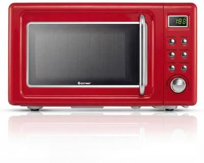Costway 700W Retro Countertop Microwave Oven with 5 Micro Power and Auto Cooking Function-Light Red