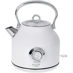 Adler AD 1346 Wasserkocher in Weiß, 1,7 Liter, 2200 Watt, aus Edelstahl mit analoge Anzeige