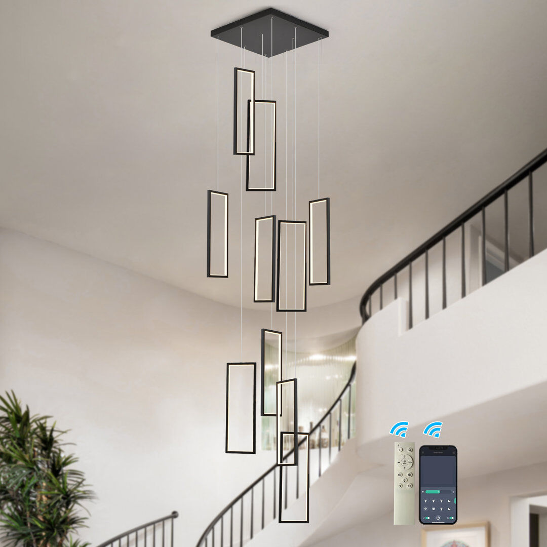 Blue Elephant Cocoon 10 - Light Unique Rectangle LED Dimmable Pendant Long Staircase Chandelier Black 60cm H X 20cm W X 75cm D