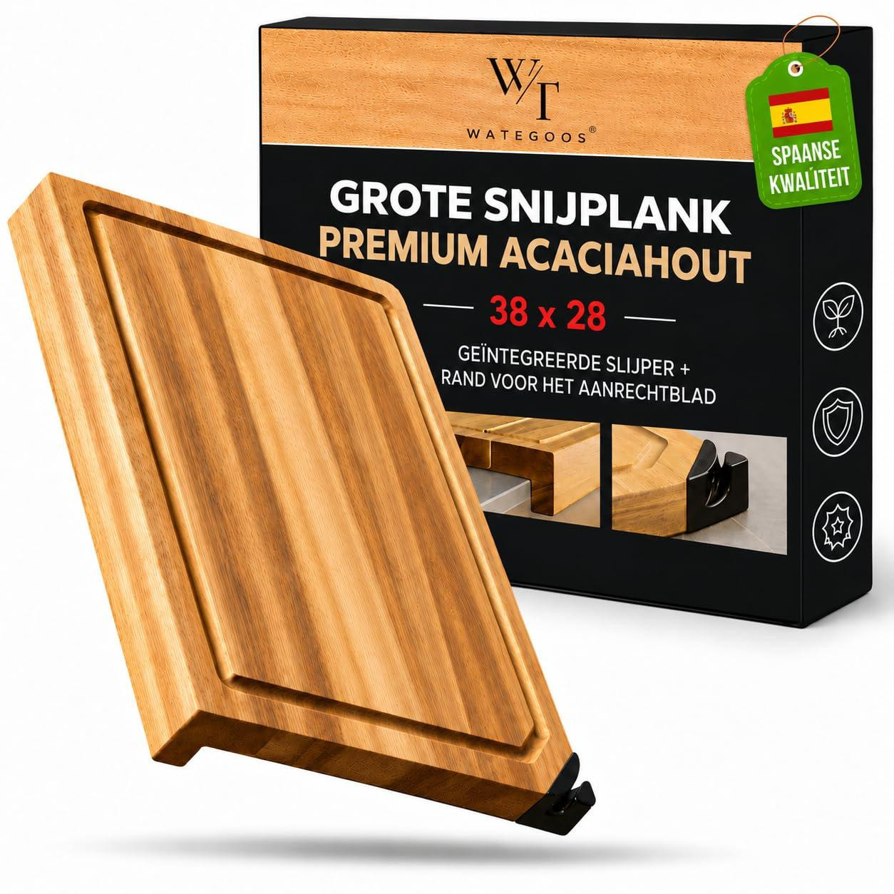Dripio Acacia snijplank met opvangrand en messenverscherper, 38 x 28 cm