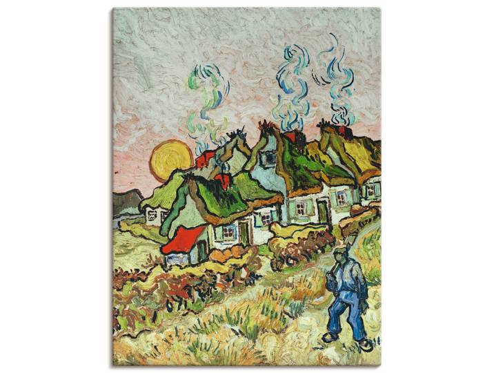 Leinwandbild ARTLAND Bauernhäuser bei Sonnenuntergang , bunt (farbe bild(er): bunt), B:30cm H:40cm, Bilder, Leinwandbild, auf Holzrahmen gespannt