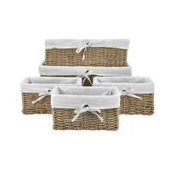 Aufbewahrungskorb  5er Set   ¦ braun ¦ Metall,Polyester,Leinen,Baumwolle,Seegras ¦ Maße (cm): B: 42 H: 17 T: 32.0