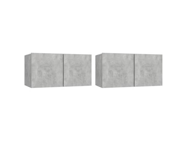 Roanoer TV Lowboard Hängend 2er Set Betongrau 60x30x30cm Wandboard Platzsparende Wandmontage fürs Wohnzimmer mit 2 Fächern je Element für Aufbewahrung von Zeitschriften und Medien.