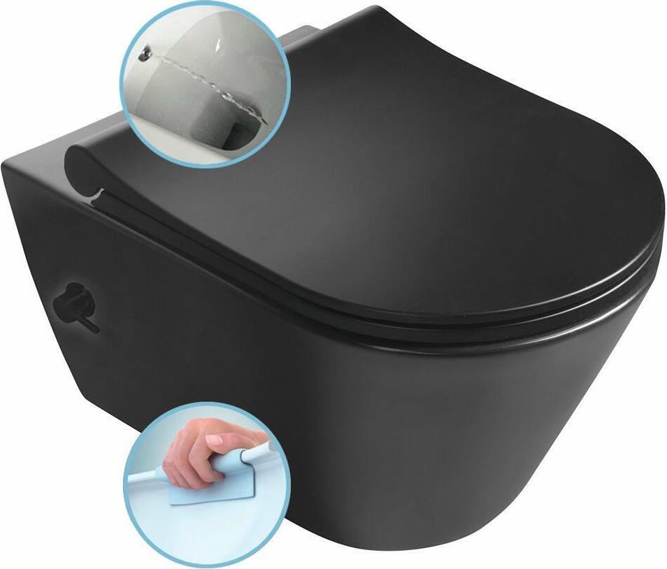Sapho AVVA CLEANWASH Hänge-WC, mit Armatur und Bidetbrause, Rimless,35,5x53cm, Schwarz matt