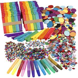 Creativ-Company Bastelset Glitzer & Holzstäbchen, ab 3 Jahre, Pailetten, Strasssteine, Moosgummi & Wackelaugen, 4000 Teile