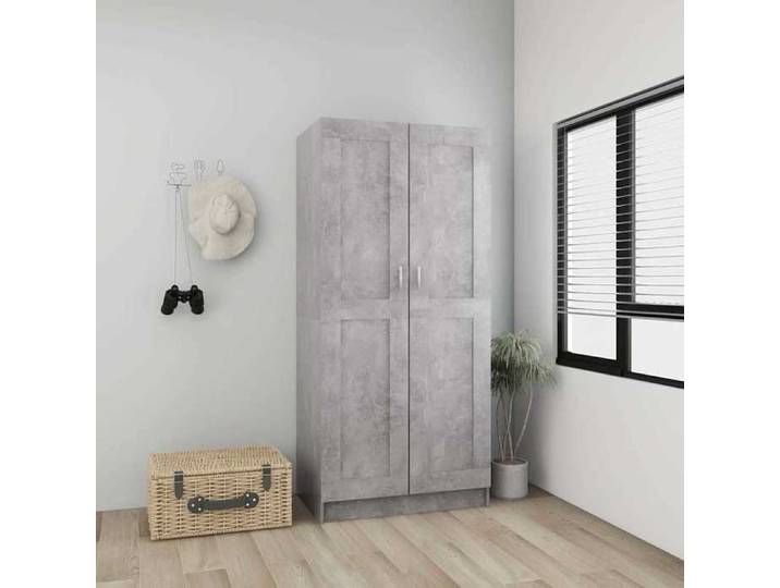 Armoire de vêtements - forme rectangulaire - Garde-robe - Gris béton - 82 5x51 5x180 cm - Aggloméré - Assemblage requis（8233）