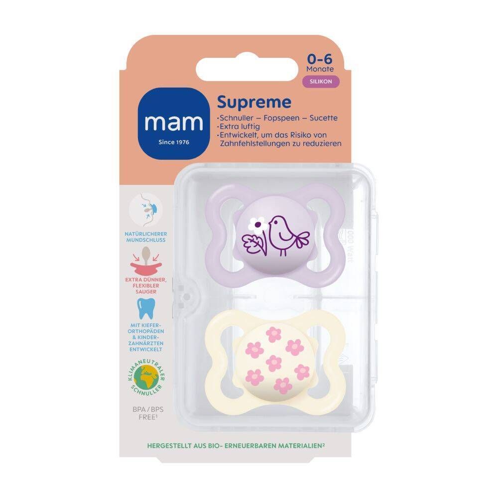 MAM Supreme Fopspeen Silicone Lilac 0-6 2 St Schnuller