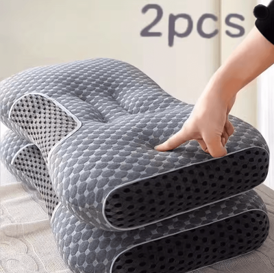 Inspire Essentials CloudRest Ergonomic Knitted Neck Protection Pillow Breathable Moisture Absorption Sleep Pillow 2pcs Gray